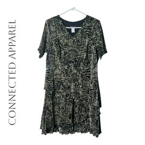 2026. CONNECTED APPAREL VINTAGE PLEATED MIDI LENGTH RUFFLE DRESS SIZE 14W V NECK